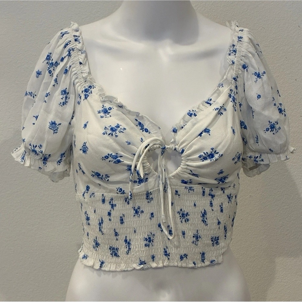 Skylar + Madison Milkmaid Floral Smocked Crop Top Size M Romantic Cottage Boho